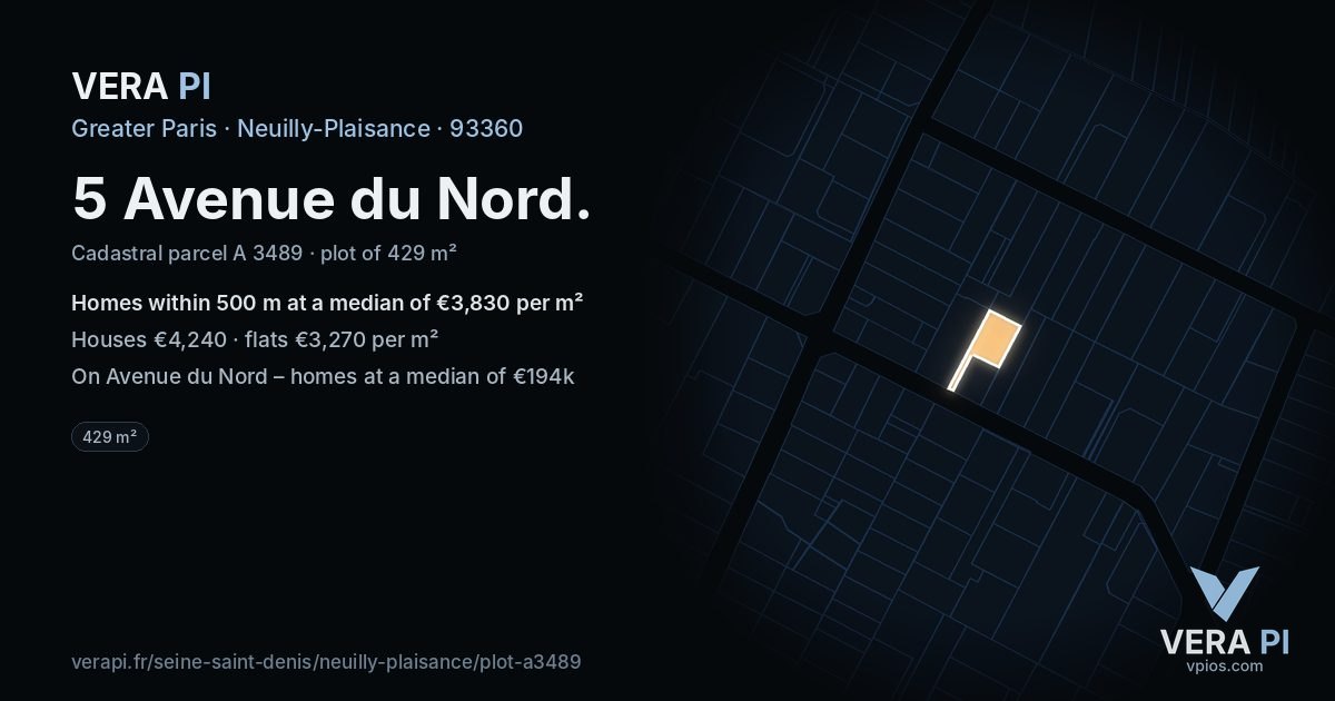 5 Avenue du Nord, Neuilly-Plaisance at night – the plot lit, the parcels around coloured by the prices near them