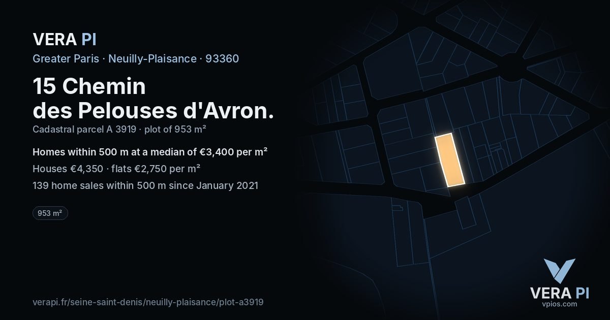 15 Chemin des Pelouses d'Avron, Neuilly-Plaisance at night – the plot lit, the parcels around coloured by the prices near them