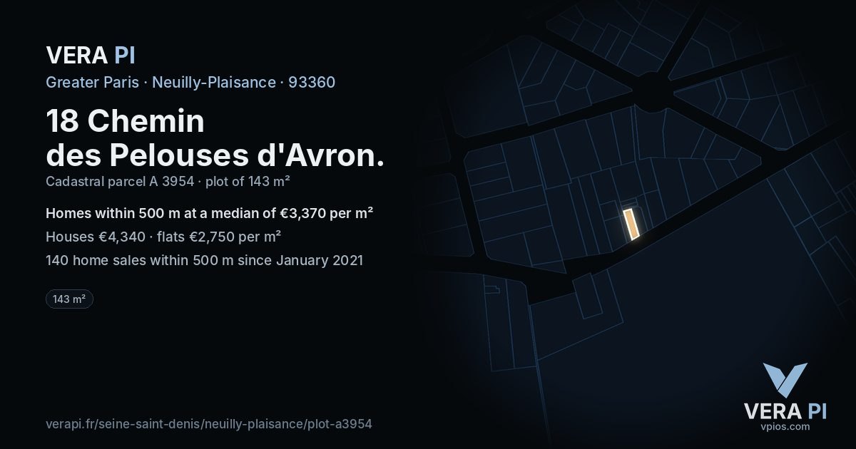 18 Chemin des Pelouses d'Avron, Neuilly-Plaisance at night – the plot lit, the parcels around coloured by the prices near them