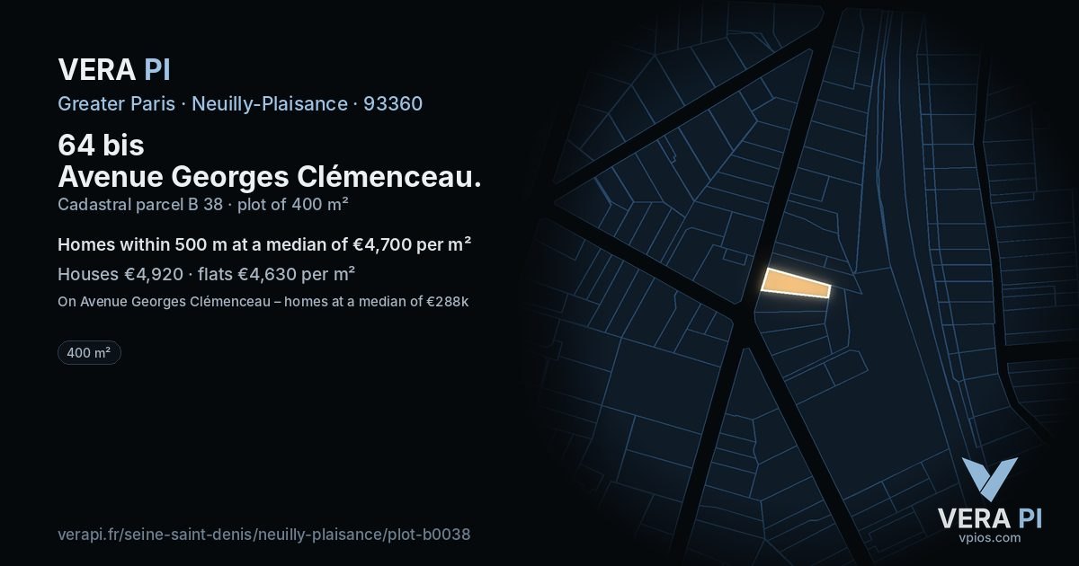 64 bis Avenue Georges Clémenceau, Neuilly-Plaisance at night – the plot lit, the parcels around coloured by the prices near them