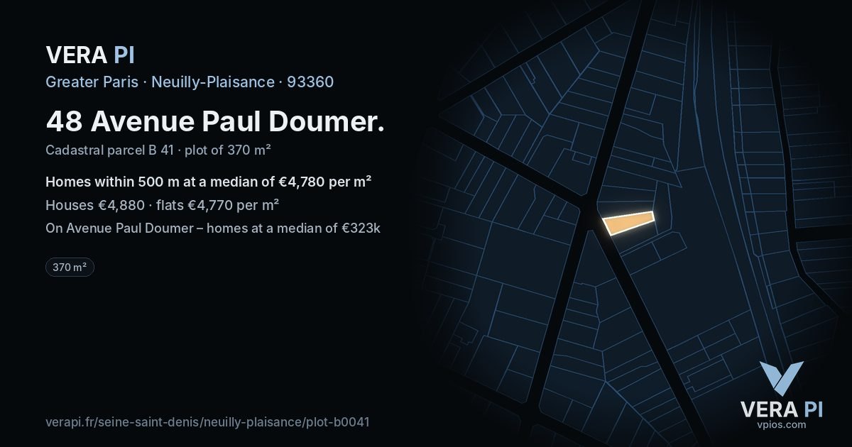 48 Avenue Paul Doumer, Neuilly-Plaisance at night – the plot lit, the parcels around coloured by the prices near them