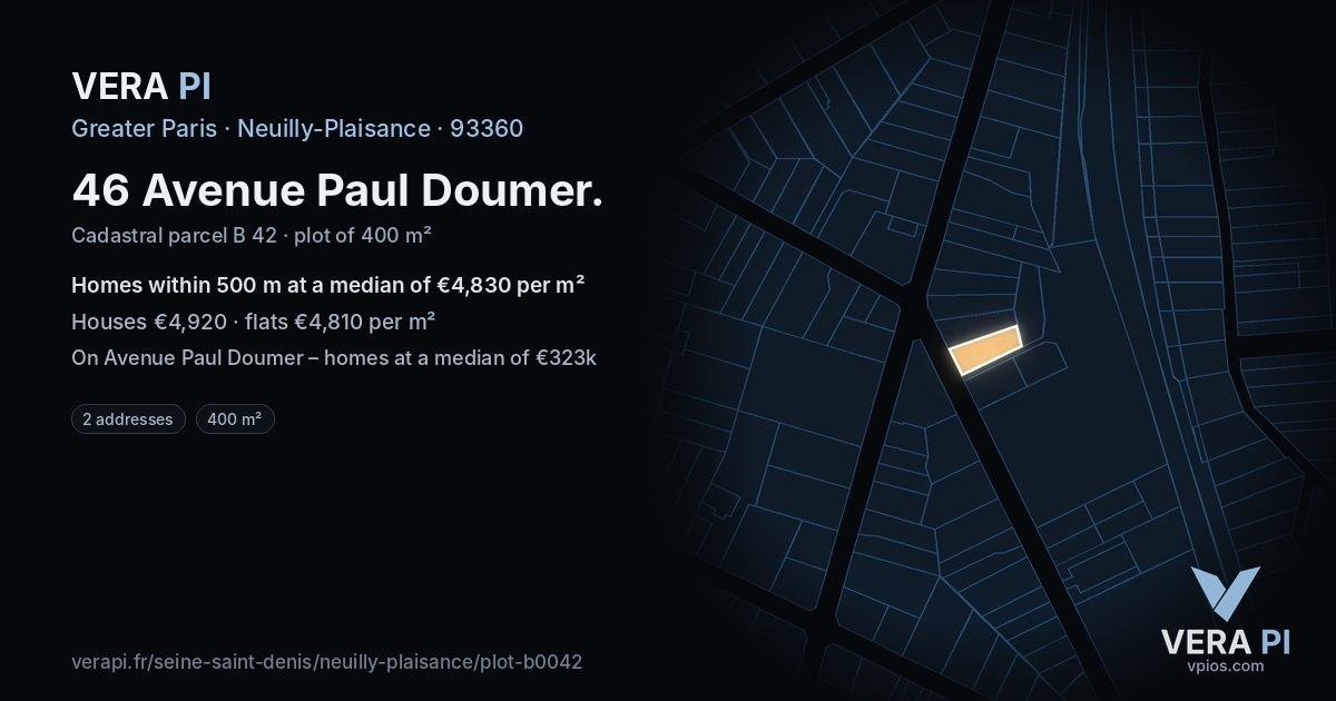 46 Avenue Paul Doumer, Neuilly-Plaisance at night – the plot lit, the parcels around coloured by the prices near them