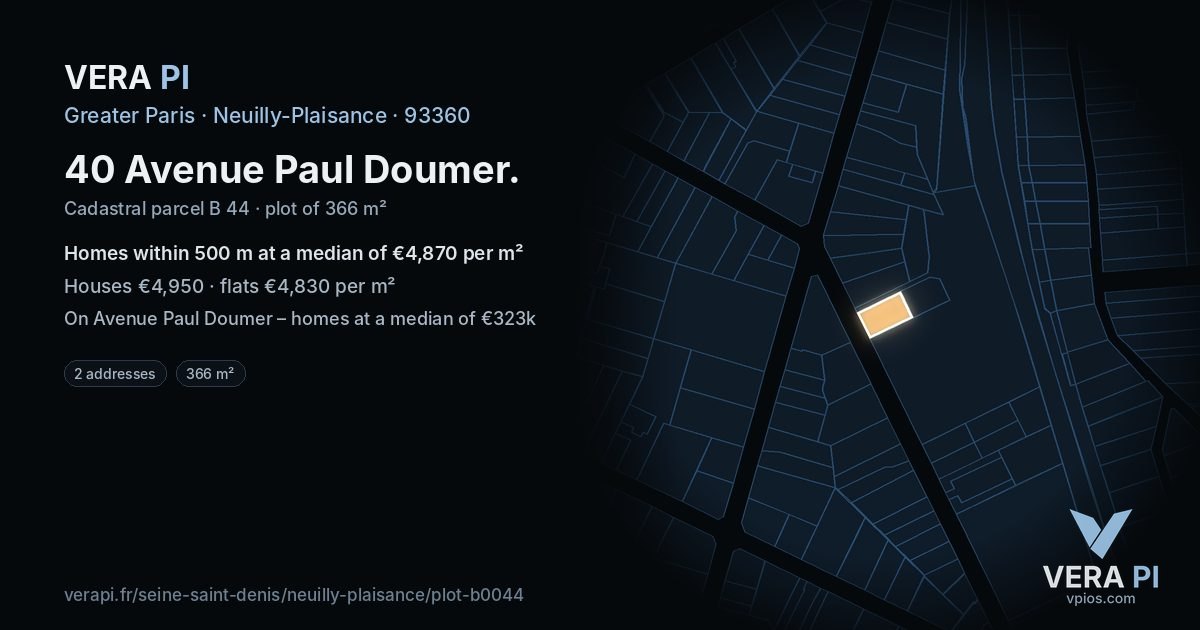 40 Avenue Paul Doumer, Neuilly-Plaisance at night – the plot lit, the parcels around coloured by the prices near them