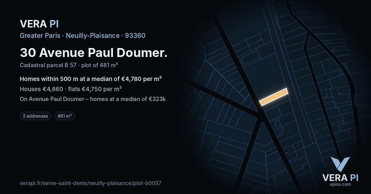 30 Avenue Paul Doumer, Neuilly-Plaisance at night – the plot lit, the parcels around coloured by the prices near them