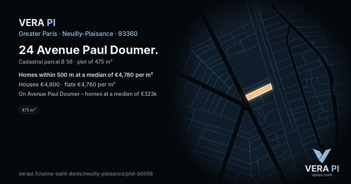 24 Avenue Paul Doumer, Neuilly-Plaisance at night – the plot lit, the parcels around coloured by the prices near them