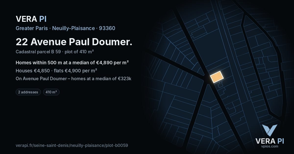 22 Avenue Paul Doumer, Neuilly-Plaisance at night – the plot lit, the parcels around coloured by the prices near them