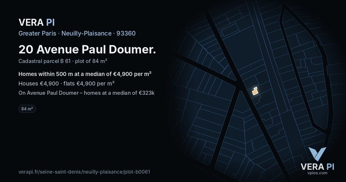 20 Avenue Paul Doumer, Neuilly-Plaisance at night – the plot lit, the parcels around coloured by the prices near them
