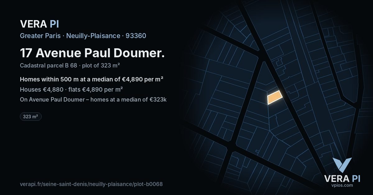 17 Avenue Paul Doumer, Neuilly-Plaisance at night – the plot lit, the parcels around coloured by the prices near them