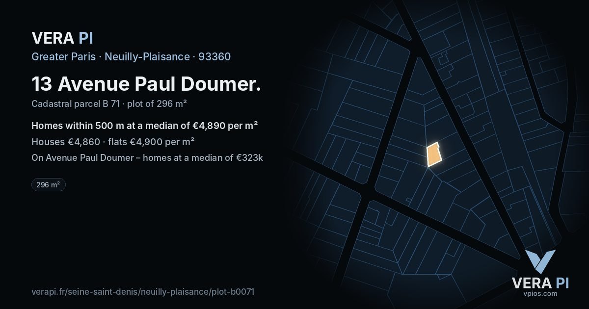 13 Avenue Paul Doumer, Neuilly-Plaisance at night – the plot lit, the parcels around coloured by the prices near them