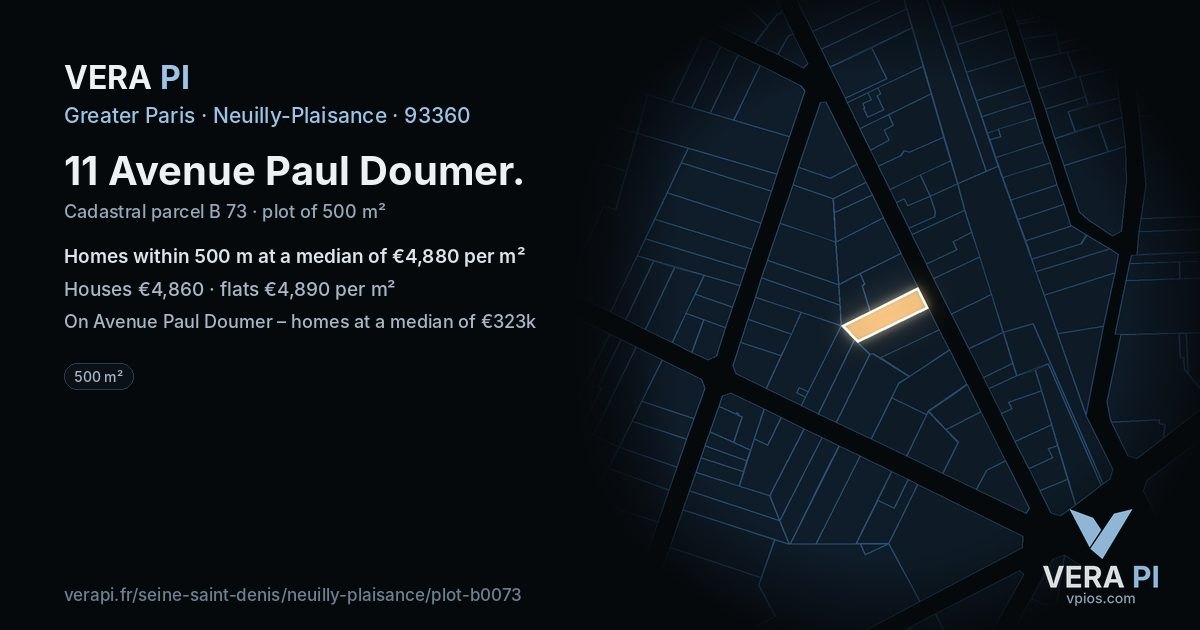 11 Avenue Paul Doumer, Neuilly-Plaisance at night – the plot lit, the parcels around coloured by the prices near them