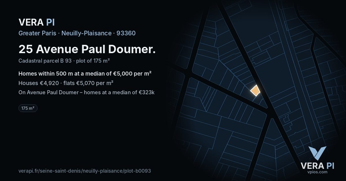 25 Avenue Paul Doumer, Neuilly-Plaisance at night – the plot lit, the parcels around coloured by the prices near them