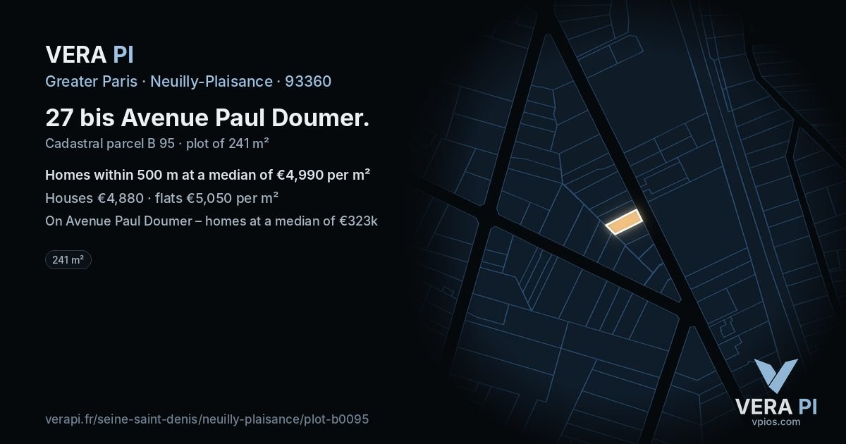 27 bis Avenue Paul Doumer, Neuilly-Plaisance at night – the plot lit, the parcels around coloured by the prices near them
