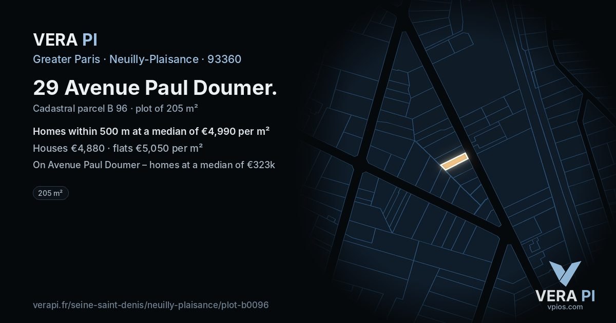 29 Avenue Paul Doumer, Neuilly-Plaisance at night – the plot lit, the parcels around coloured by the prices near them
