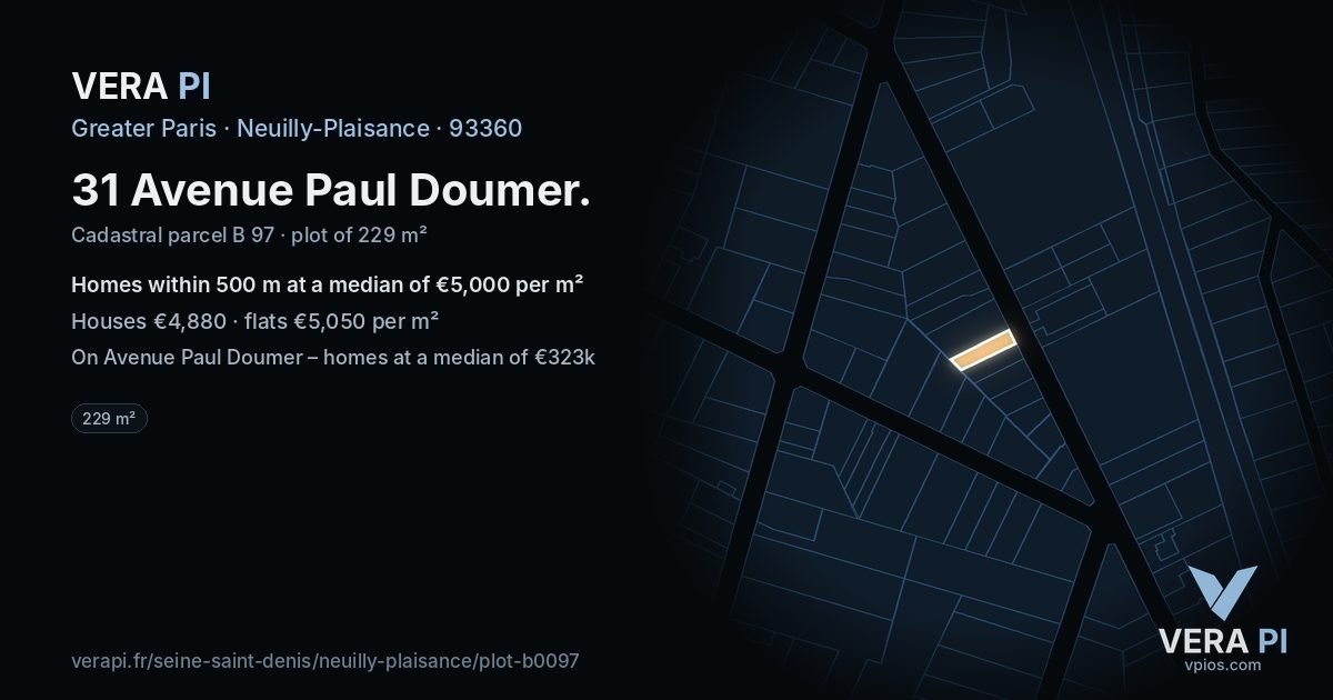 31 Avenue Paul Doumer, Neuilly-Plaisance at night – the plot lit, the parcels around coloured by the prices near them