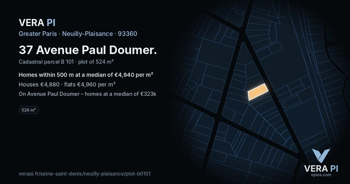 37 Avenue Paul Doumer, Neuilly-Plaisance at night – the plot lit, the parcels around coloured by the prices near them