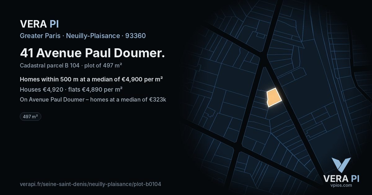 41 Avenue Paul Doumer, Neuilly-Plaisance at night – the plot lit, the parcels around coloured by the prices near them