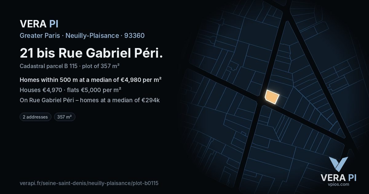 21 bis Rue Gabriel Péri, Neuilly-Plaisance at night – the plot lit, the parcels around coloured by the prices near them