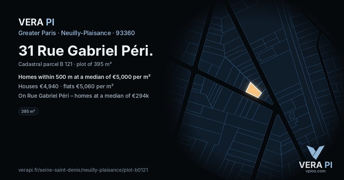 31 Rue Gabriel Péri, Neuilly-Plaisance at night – the plot lit, the parcels around coloured by the prices near them