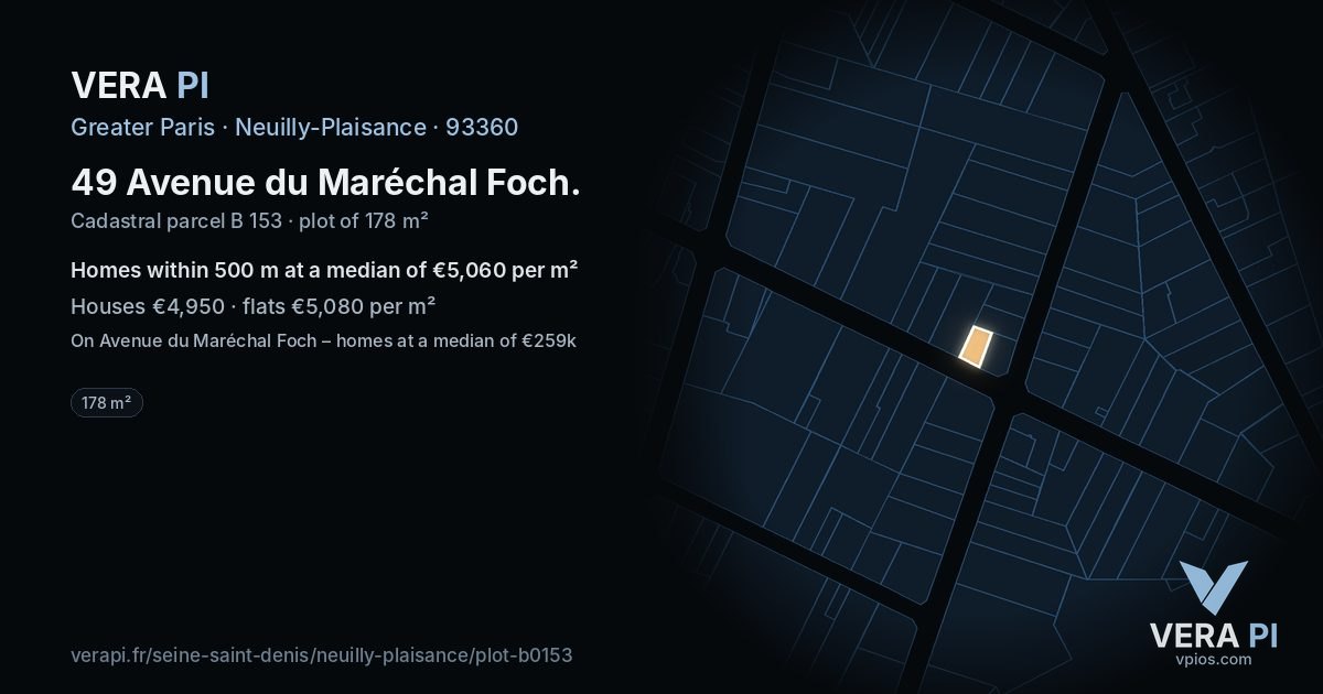 49 Avenue du Maréchal Foch, Neuilly-Plaisance at night – the plot lit, the parcels around coloured by the prices near them