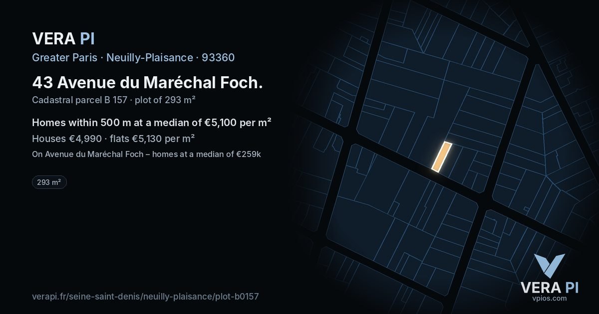 43 Avenue du Maréchal Foch, Neuilly-Plaisance at night – the plot lit, the parcels around coloured by the prices near them