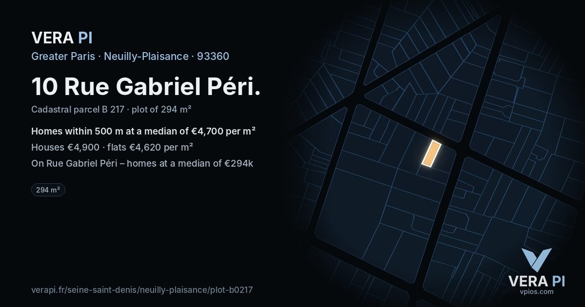 10 Rue Gabriel Péri, Neuilly-Plaisance at night – the plot lit, the parcels around coloured by the prices near them
