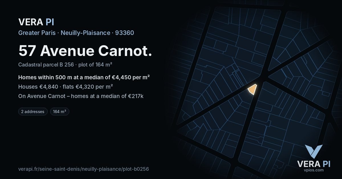 57 Avenue Carnot, Neuilly-Plaisance at night – the plot lit, the parcels around coloured by the prices near them