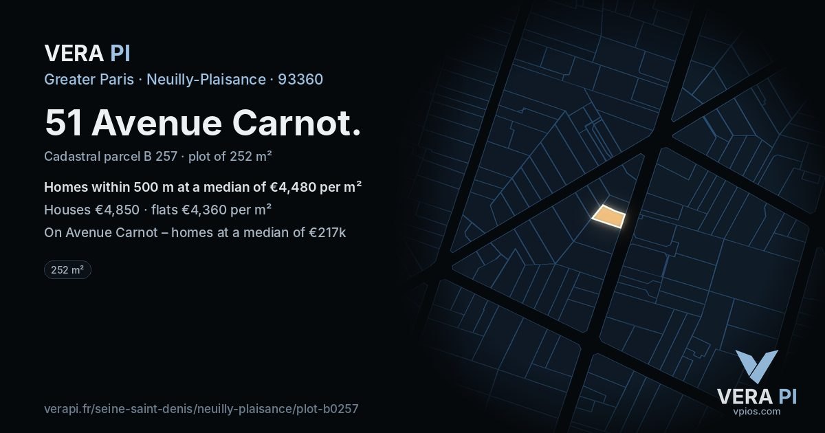 51 Avenue Carnot, Neuilly-Plaisance at night – the plot lit, the parcels around coloured by the prices near them