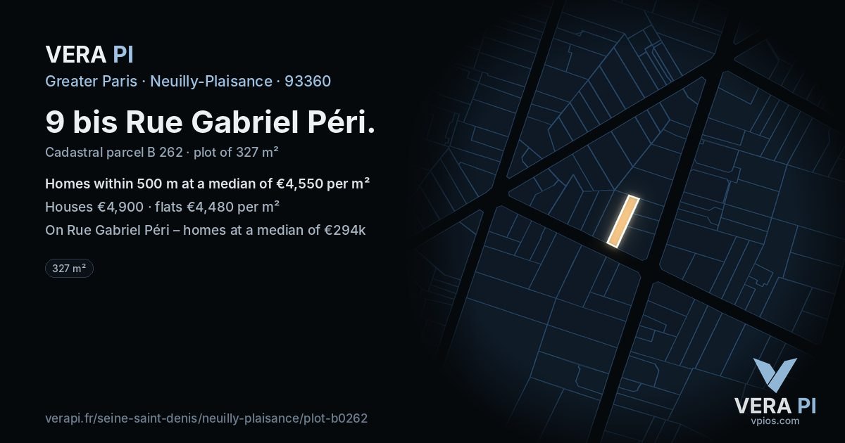 9 bis Rue Gabriel Péri, Neuilly-Plaisance at night – the plot lit, the parcels around coloured by the prices near them