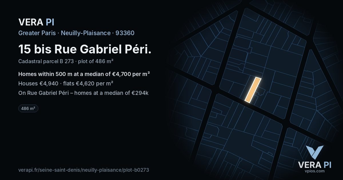 15 bis Rue Gabriel Péri, Neuilly-Plaisance at night – the plot lit, the parcels around coloured by the prices near them