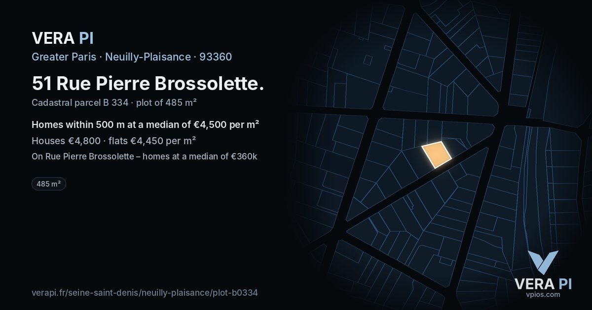 51 Rue Pierre Brossolette, Neuilly-Plaisance at night – the plot lit, the parcels around coloured by the prices near them