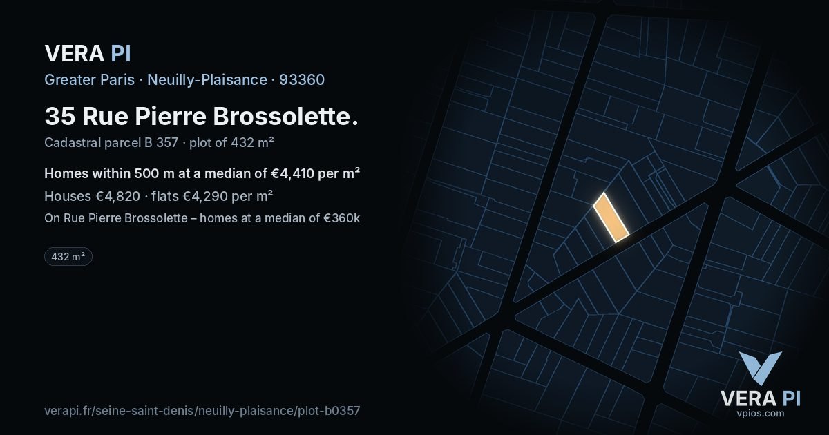 35 Rue Pierre Brossolette, Neuilly-Plaisance at night – the plot lit, the parcels around coloured by the prices near them