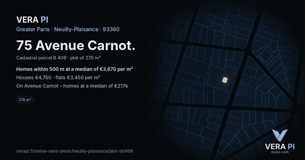 75 Avenue Carnot, Neuilly-Plaisance at night – the plot lit, the parcels around coloured by the prices near them