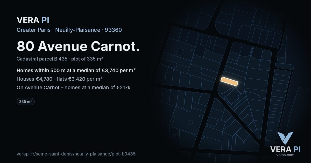 80 Avenue Carnot, Neuilly-Plaisance at night – the plot lit, the parcels around coloured by the prices near them