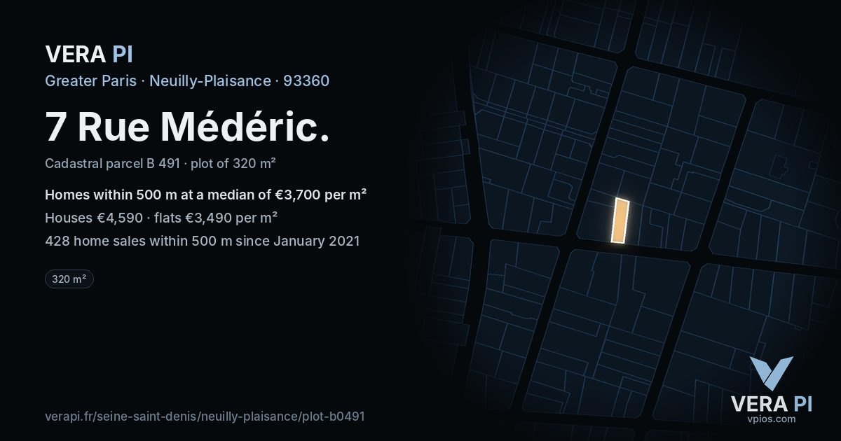 7 Rue Médéric, Neuilly-Plaisance at night – the plot lit, the parcels around coloured by the prices near them