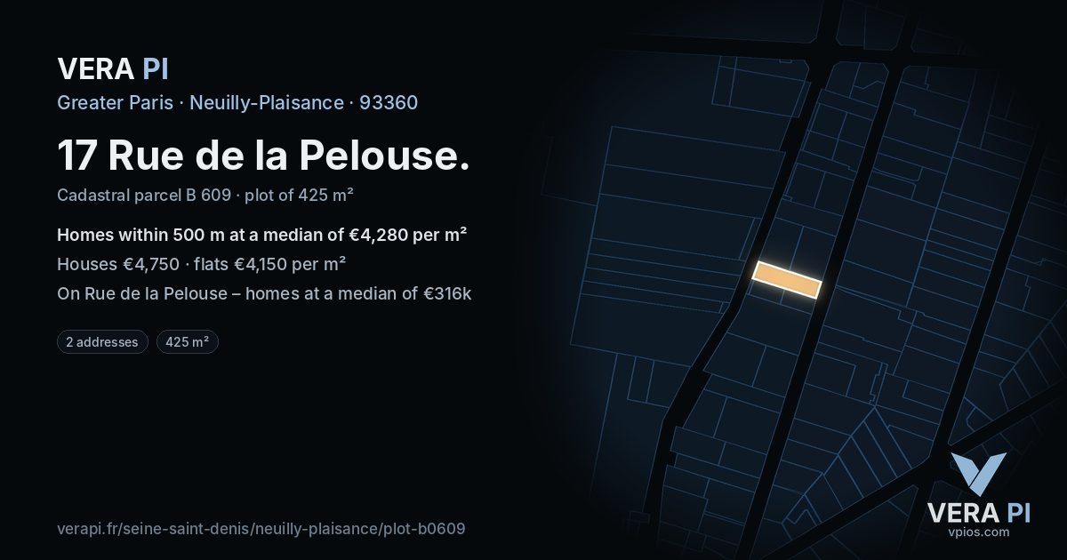17 Rue de la Pelouse, Neuilly-Plaisance at night – the plot lit, the parcels around coloured by the prices near them