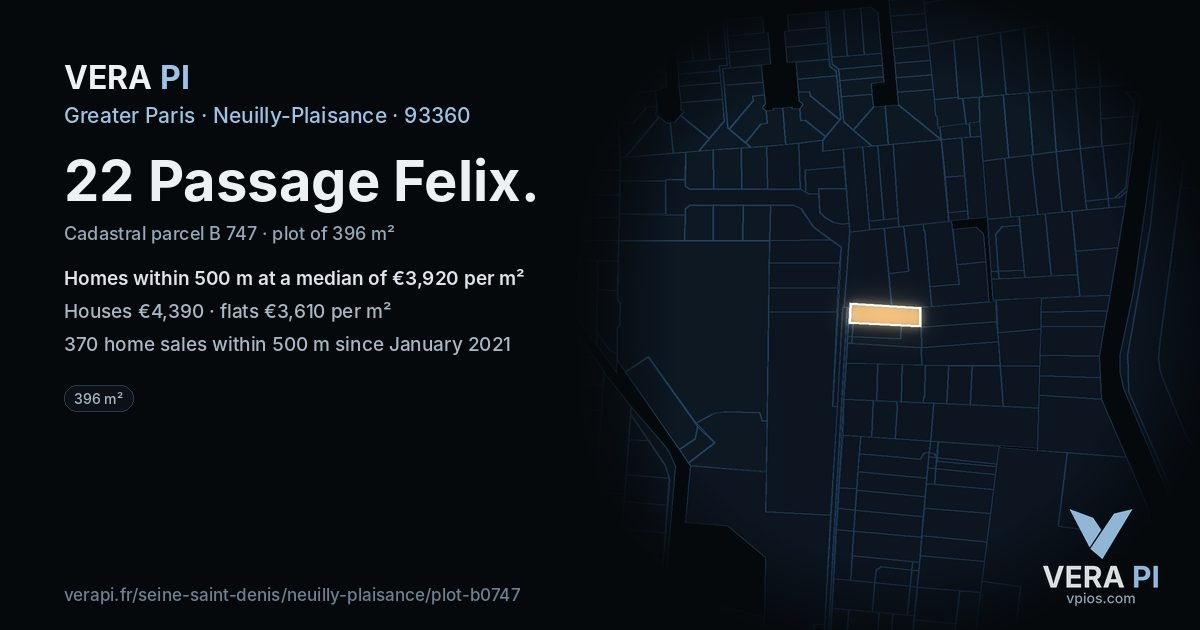 22 Passage Felix, Neuilly-Plaisance at night – the plot lit, the parcels around coloured by the prices near them