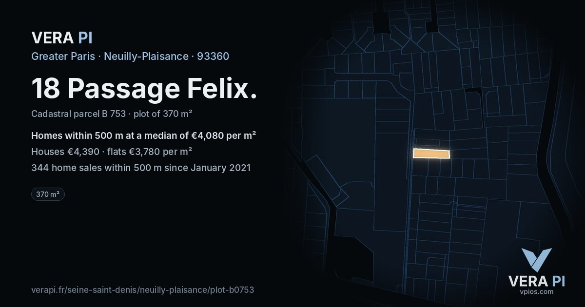 18 Passage Felix, Neuilly-Plaisance at night – the plot lit, the parcels around coloured by the prices near them
