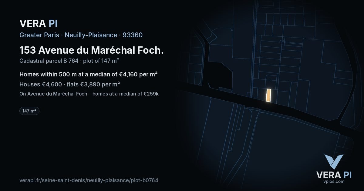 153 Avenue du Maréchal Foch, Neuilly-Plaisance at night – the plot lit, the parcels around coloured by the prices near them