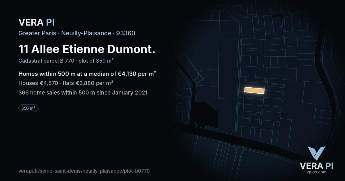 11 Allee Etienne Dumont, Neuilly-Plaisance at night – the plot lit, the parcels around coloured by the prices near them