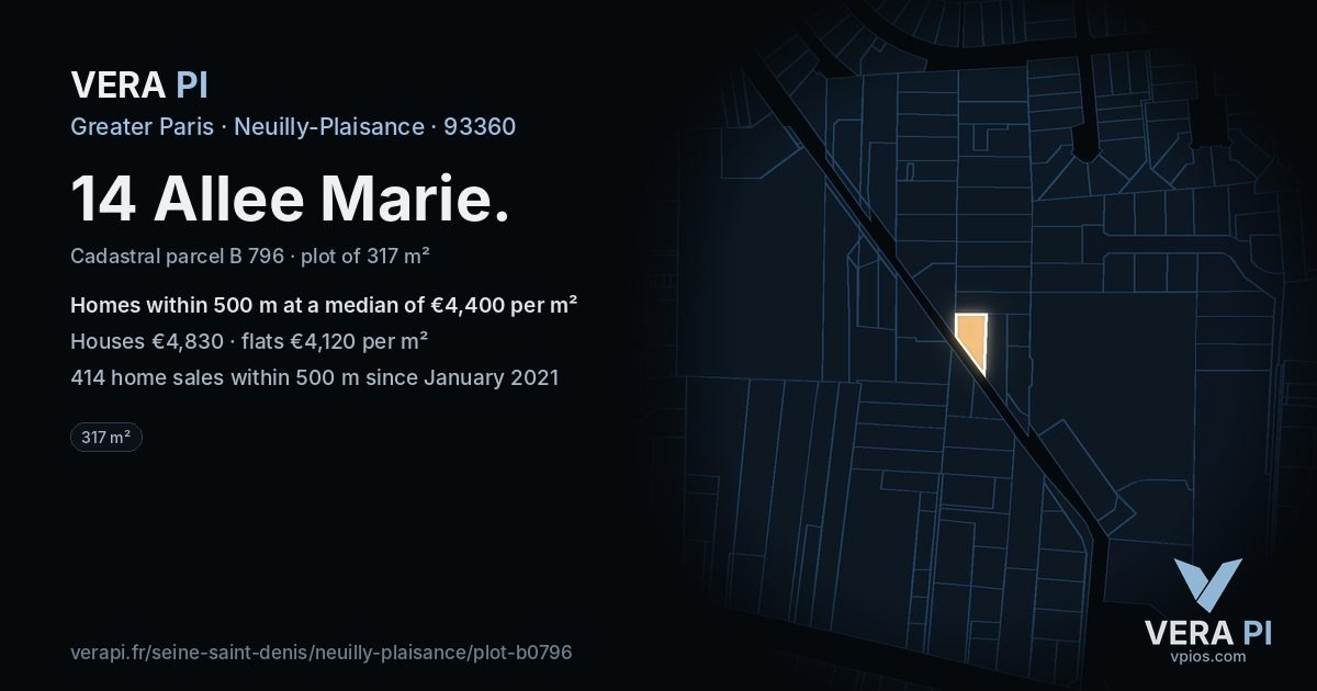 14 Allee Marie, Neuilly-Plaisance at night – the plot lit, the parcels around coloured by the prices near them