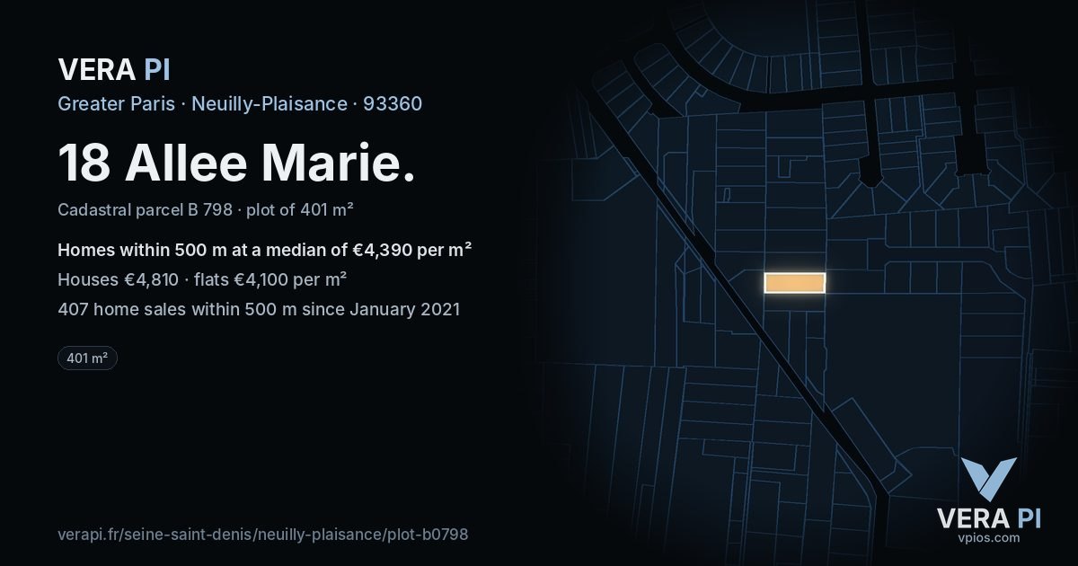 18 Allee Marie, Neuilly-Plaisance at night – the plot lit, the parcels around coloured by the prices near them