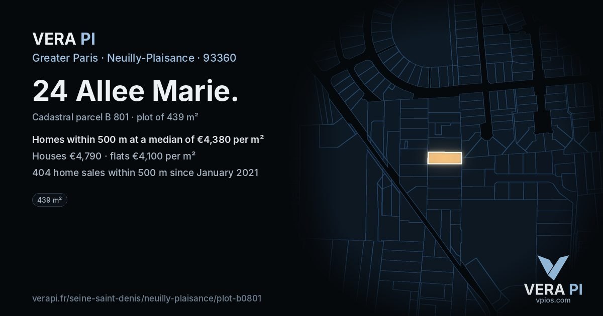 24 Allee Marie, Neuilly-Plaisance at night – the plot lit, the parcels around coloured by the prices near them