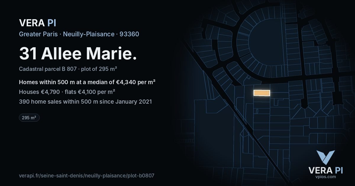 31 Allee Marie, Neuilly-Plaisance at night – the plot lit, the parcels around coloured by the prices near them