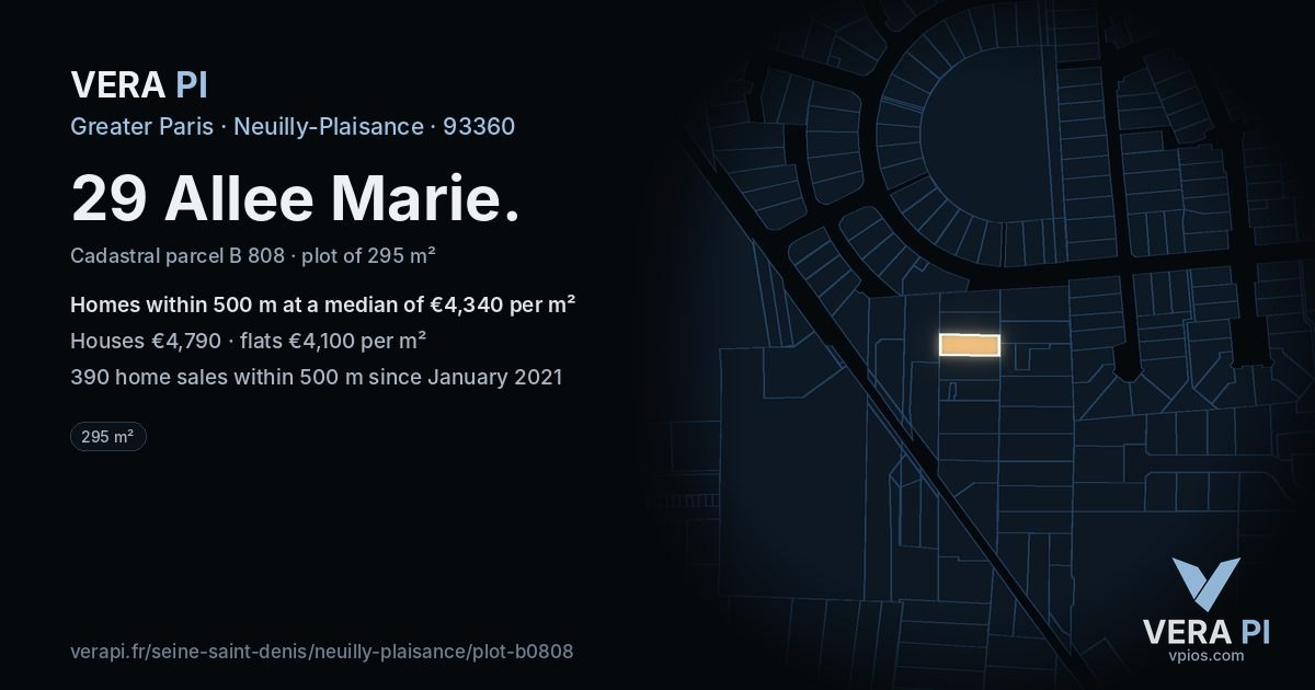 29 Allee Marie, Neuilly-Plaisance at night – the plot lit, the parcels around coloured by the prices near them