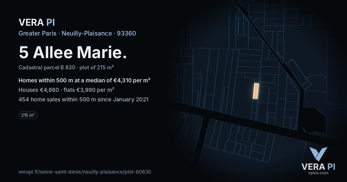 5 Allee Marie, Neuilly-Plaisance at night – the plot lit, the parcels around coloured by the prices near them