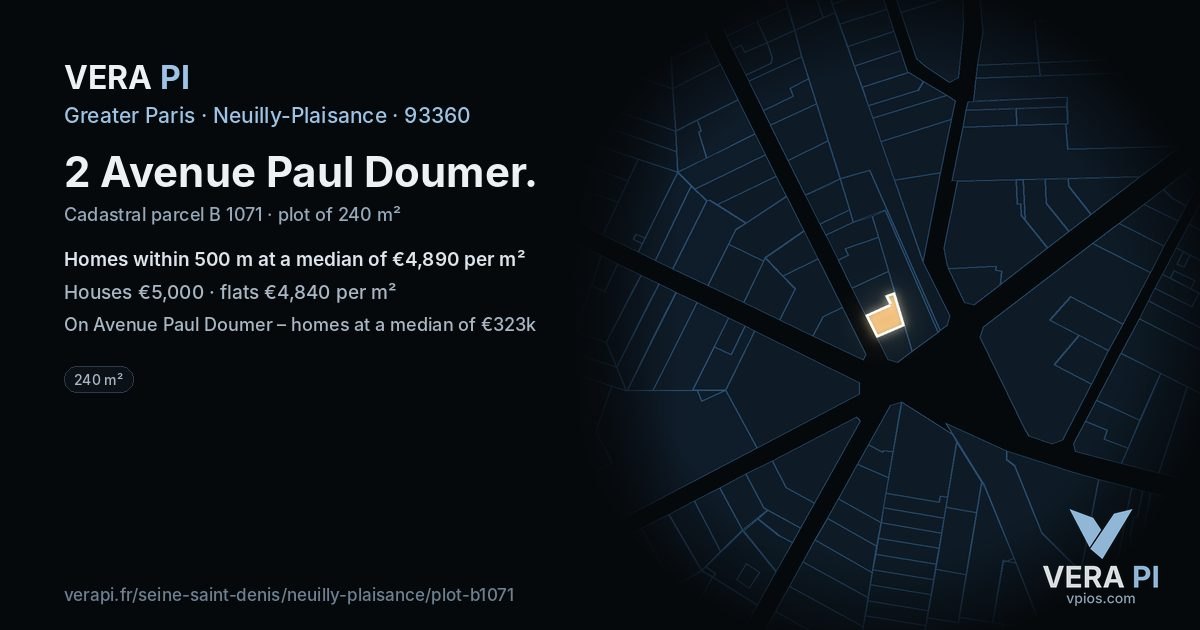 2 Avenue Paul Doumer, Neuilly-Plaisance at night – the plot lit, the parcels around coloured by the prices near them