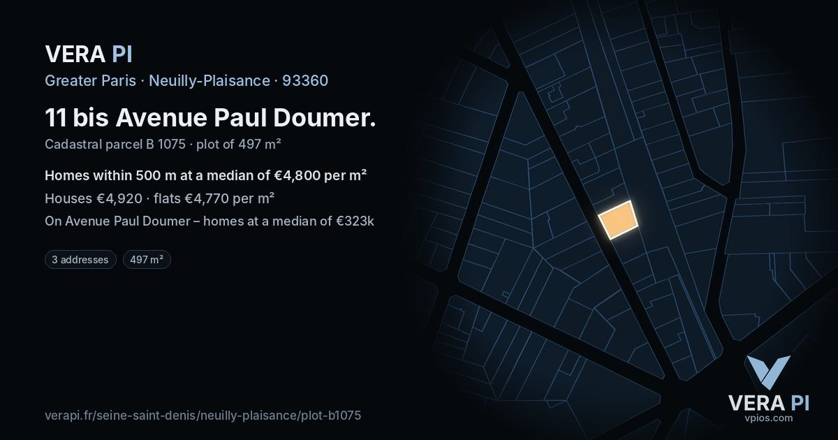 11 bis Avenue Paul Doumer, Neuilly-Plaisance at night – the plot lit, the parcels around coloured by the prices near them