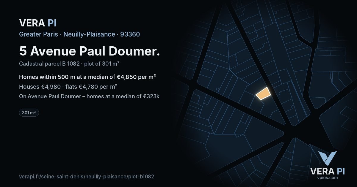 5 Avenue Paul Doumer, Neuilly-Plaisance at night – the plot lit, the parcels around coloured by the prices near them