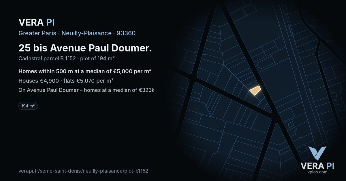 25 bis Avenue Paul Doumer, Neuilly-Plaisance at night – the plot lit, the parcels around coloured by the prices near them