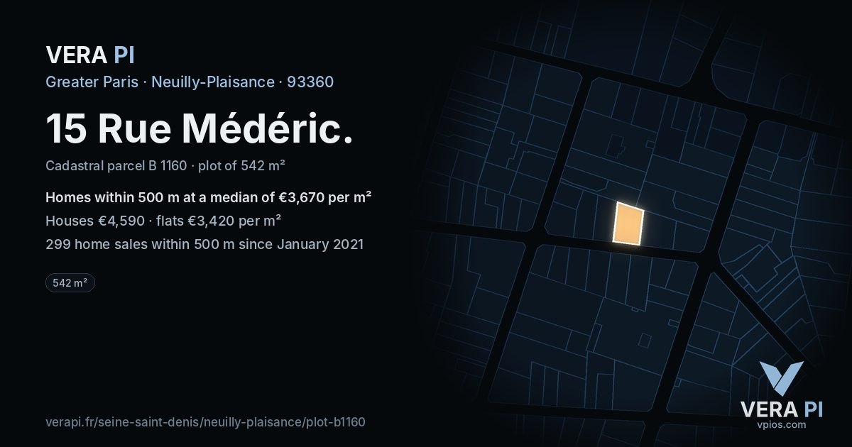 15 Rue Médéric, Neuilly-Plaisance at night – the plot lit, the parcels around coloured by the prices near them